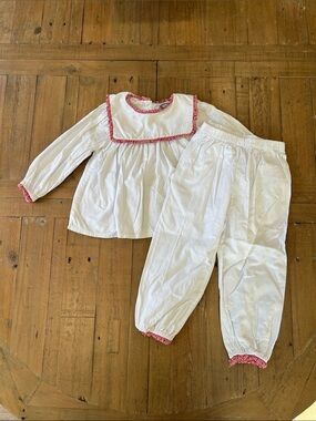 Cecil & Lou white red gingham ruffle trim long sleeve top and pants set set 4T